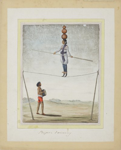 走钢丝的Acrobat，鼓手下面，1820（纸上不透明的wc） 作者 印度学校