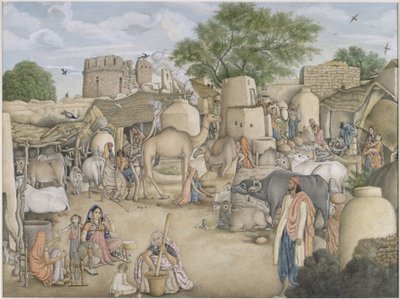 Add Or.4057 拉尼亚村的街景，约 1816-20 年（纸面水彩和水粉画） 作者 印度学校