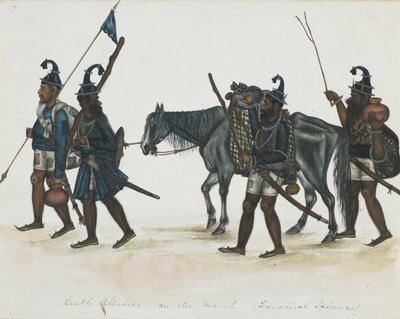Akali Sikhs on the March, c.1850 (opaque watercolor on paper) 作者 印度学校