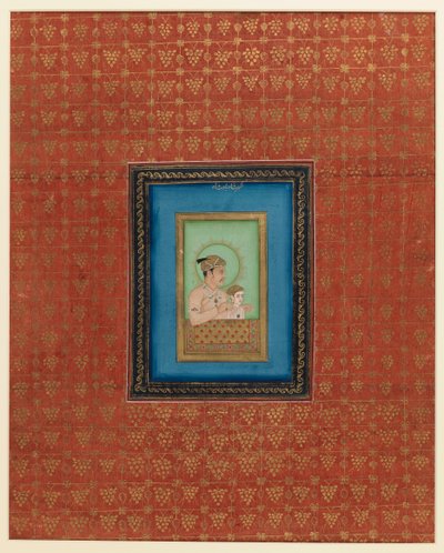 阿克巴和他的一个儿子或孙子，1875-1900（不透明的wc和黄金在纸上） 作者 印度学校