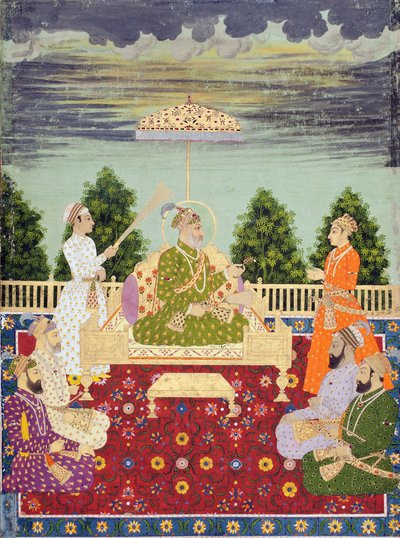 巴哈杜尔·沙（Bahadur Shah）和他的四个儿子和一个孙子，约1710年（纸上水彩和金色） 作者 印度学校
