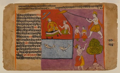 Balarama将Hastinapur拉向恒河，页面来自Bhagavata Dasamskanda系列，17世纪中期（纸上有黄金和白银） 作者 印度学校