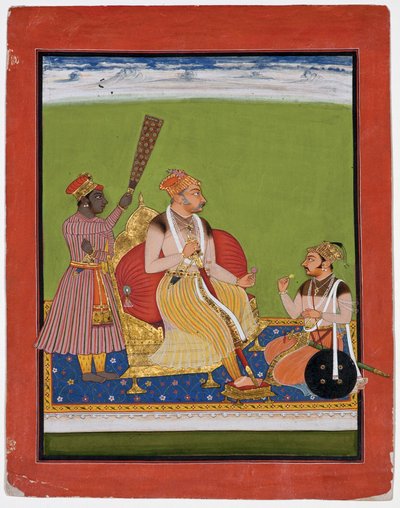Bhao Singh在他的脚下登上了一位贵族，c.1680（不透明的wc和黄金在纸上） 作者 印度学校