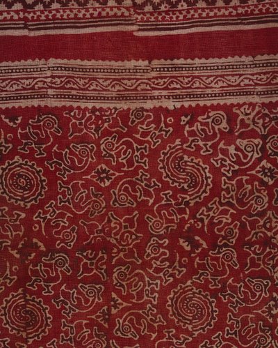 用于出口贸易的块状印花纺织品，鹅，莲花芽和玫瑰花纹，印度，c.1500（棉）（细节） 作者 印度学校