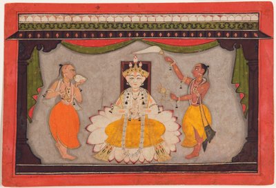 Vishnu的佛像，c.1700（不透明的wc，黄金和甲壳甲在纸上） 作者 印度学校