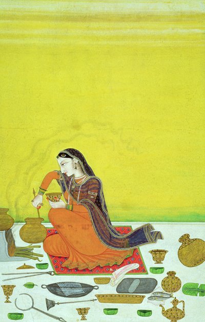 CBL在11B.30女士准备一顿饭，是Bhagavata Purana系列的缩影，Kangra，c.1810 作者 印度学校