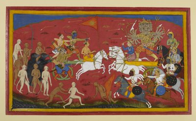 Vibhīṣaṇa 鼓励拉玛，战车在预兆中发生冲突 作者 印度学校