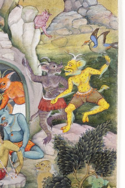 狂野景观中的恶魔，c.1600（不透明的wc和黄金在纸上） 作者 印度学校