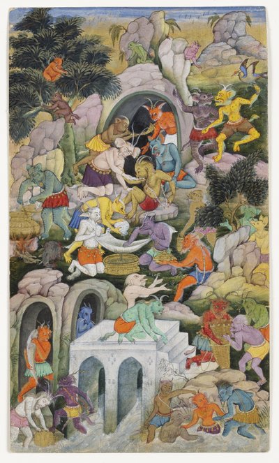狂野景观中的恶魔，c.1600（不透明的wc和黄金在纸上） 作者 印度学校