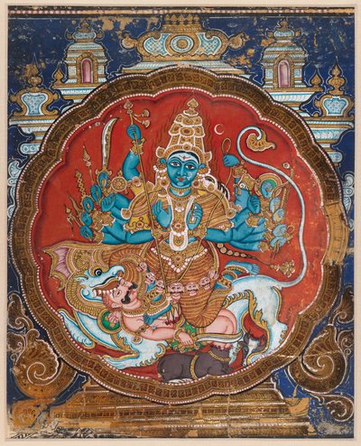 杜尔迦杀死水牛恶魔（不透明水彩画，缀有贴金和漆条） 作者 印度学校