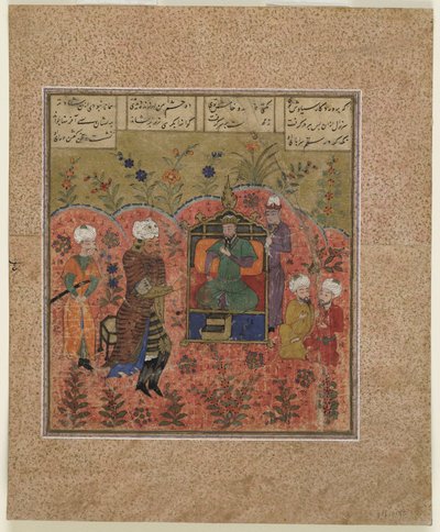 来自Firdawsi的Shahnama（国王之书）的Folio（第1020页）; Kay Kaus之前的Rustam（不透明的水彩，墨水和纸上的金色） 作者 印度学校