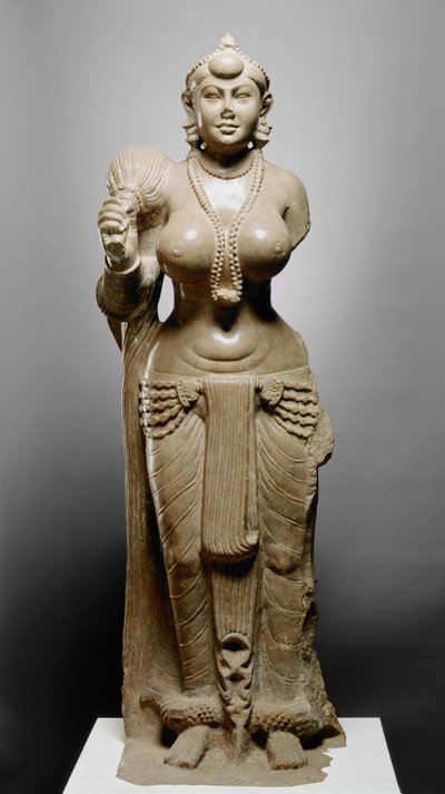 Fly Whisk女神，Didarganj Patna文化，公元前300年（抛光砂岩） 作者 印度学校