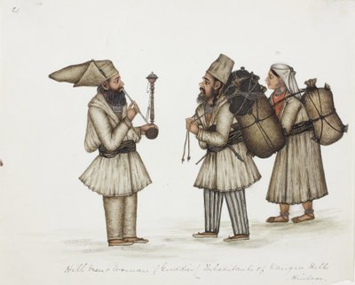 希尔男人和女人（Guddies）Kangra Hills Hindoos居民，1840年（纸上不透明的wc） 作者 印度学校