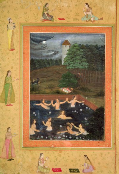 在。 07B.38r八名女性洗澡，1650年（归属于Payag） 作者 印度学校