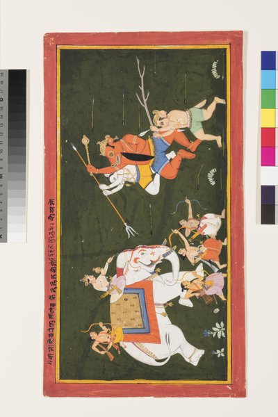 英德拉与1680-1700的恶魔Vritrasura战斗 作者 印度学校