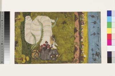 Isfandiyar攻击龙，1760（不透明wc＆黄金在纸上） 作者 印度学校
