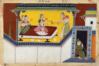达萨拉塔国王第二任皇后凯基伊（Kaikayi），奖励驼背女仆曼陀罗（c。1690-1700） 作者 印度学校