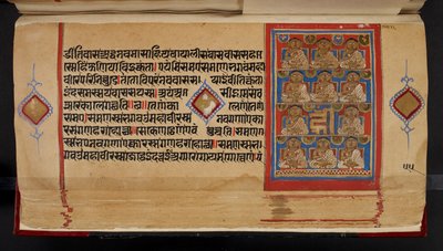 劫经手稿对开页展示了甘那陀罗 (Ganadharas) 作者 印度学校