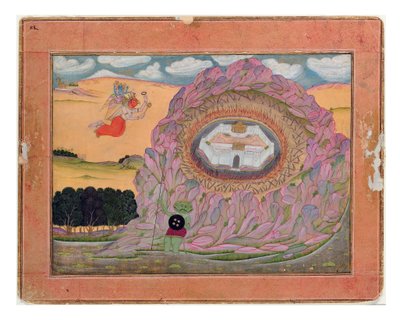 克里希纳接近纳拉卡城堡，1710年（不透明wc＆黄金在纸上） 作者 印度学校
