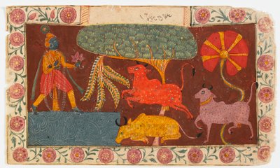 Krishna和奶牛在一个池塘，来自Bhagavata Purana（纸上不透明的wc） 作者 印度学校