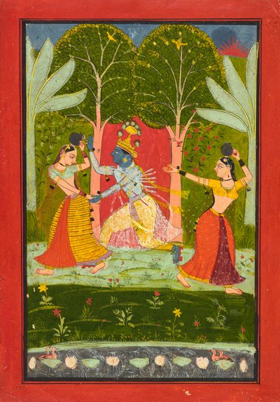 克里希纳（Krishna）于1660年左右从牧牛姑娘处丧生 作者 印度学校
