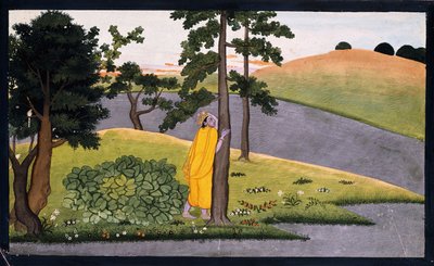 克里希纳倚在一棵树上，等待拉达，约1780年 作者 印度学校