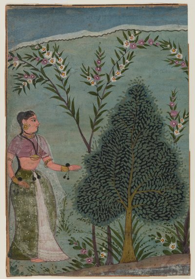 在荒野中的女士，从Bhagavata Purana系列的一页的片段，c.1590-1600（wc＆黄金在纸上） 作者 印度学校