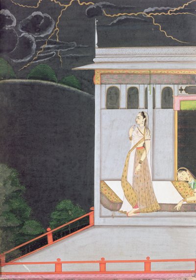 等待她的情人的女士，来自&39;Vasakasayya Nayika&39;，印度教修辞，旁遮普山的女主角之一，1760 作者 印度学校