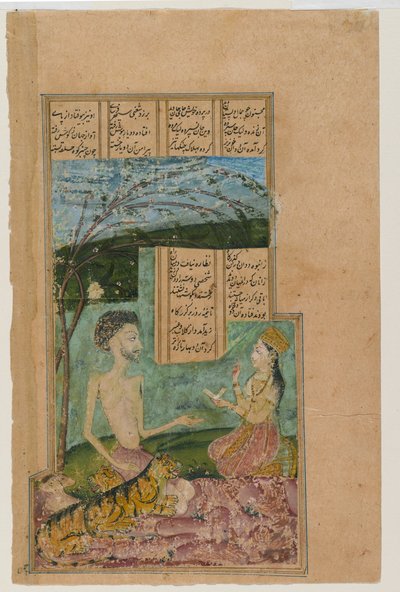Layli在格罗夫访问Majnun（墨水和不透明的纸张在纸上） 作者 印度学校