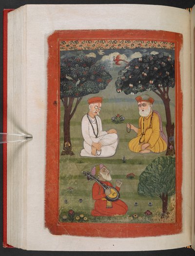 MS Panj B 40，f.131v，Bhagat Kabir ji 和 Guru Nanak Dev ji 会晤，插图选自 "Guru Nanak 传记"。 作者 印度学校