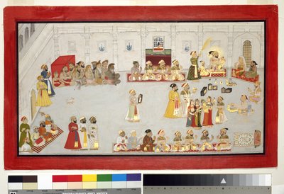 Maharana Sangram Singh与他的孩子和Courtiers，1715（不透明的wc＆黄金在纸上，安装在专辑页面） 作者 印度学校