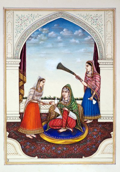 Maharani Jindan，来自旁遮普王国，统治者和酋长，第一卷，由一位身份不明的印度艺术家进行的27次水彩研究，第1840页（纸上写着） 作者 印度学校