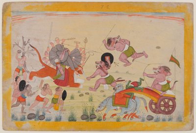 Mahasura攻击Devi，来自分散的Devi Mahatmya系列的作品集，c.1770-80（纸上wc） 作者 印度学校