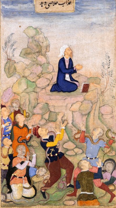 摩西和蛇的瘟疫，1602-05（纸上不透明的wc） 作者 印度学校