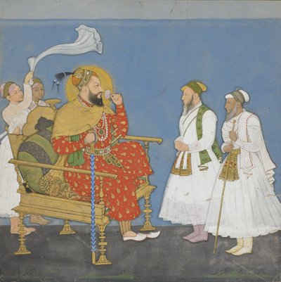 Muhammad Adil Shah II与朝臣和服务员（不透明的wc和黄金在纸上） 作者 印度学校