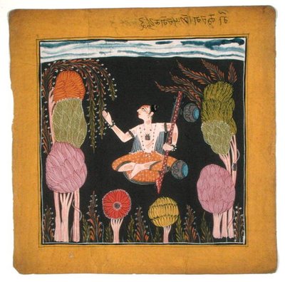 音乐模式Goda Raga-Kulu-Pahari，约1700-10（纸上水粉画 作者 印度学校