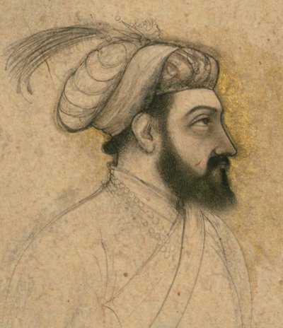 Shah Jahan肖像，17世纪中期（安装在粘贴板上的墨水和颜料在纸上） 作者 印度学校