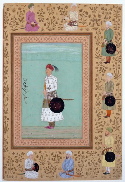 纳斯尔-穆罕默德-汗之子科斯罗（Courtier Khosrow）肖像，约 1650-60（纸面墨水、水彩和金色 作者 印度学校