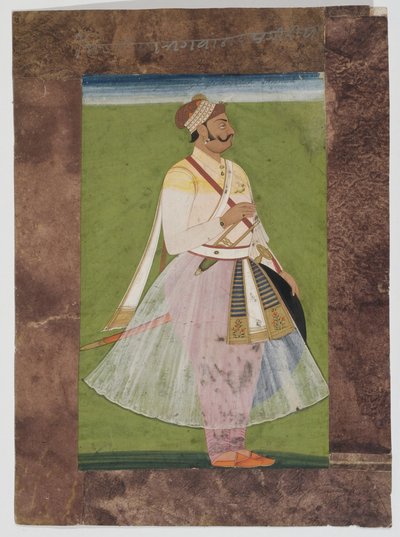 1820年，焦特布尔，Rian的Mertia氏族的Rathor酋长Bhagwan Das的肖像（在印度纸上装有水粉，复合棕色纸边框） 作者 印度学校