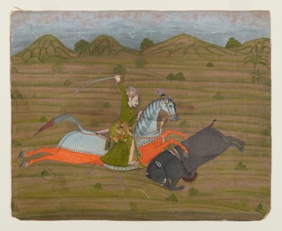 狩猎王子野猪（微型绘画），1765年（不透明wc＆黄金在纸上） 作者 印度学校
