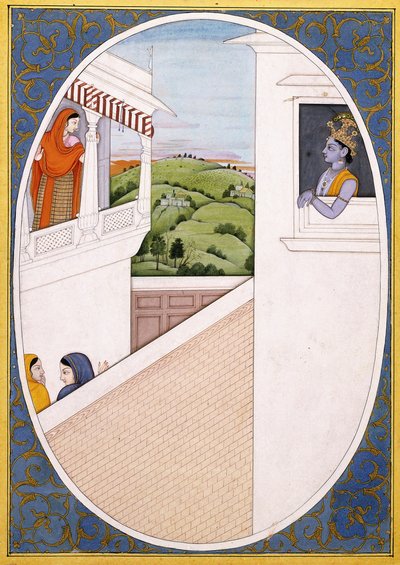 拉达（Rhaha）和克里希纳（Krishna），被彼此的美貌所吸引，约1785年 作者 印度学校