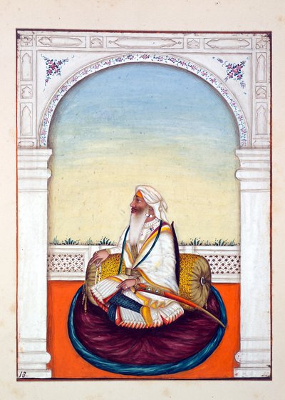 来自旁遮普王国的Rajah Iej Singh，其统治者和酋长，第一卷，由一位身份不明的印度艺术家进行的27次水彩研究，1840年（纸上写着） 作者 印度学校