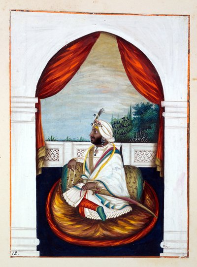 Rajah Sher Singh，来自旁遮普王国，其统治者和酋长，第一卷，由一位身份不明的印度艺术家进行的27次水彩研究，第1840页（纸上写着） 作者 印度学校