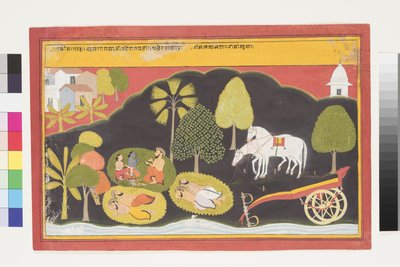 Rama和Lakshmana在晚上与一名男子交谈，c.1650（不透明的wc和墨水在纸上） 作者 印度学校