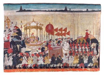 游行中的Rao Tuljaji，1775年（不透明wc＆黄金在纸上） 作者 印度学校
