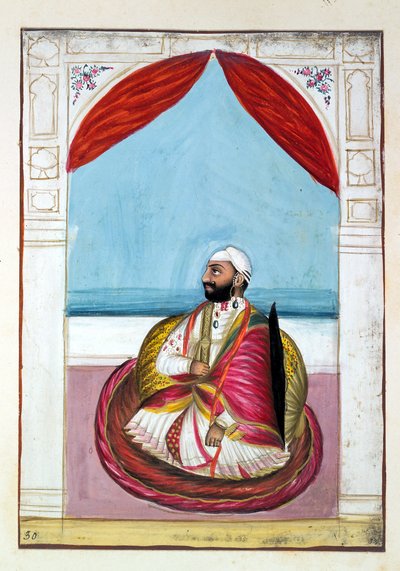 Sirdar Chet Singh，来自旁遮普王国，其统治者和酋长，第二卷，由一位身份不明的印度艺术家进行的30项水彩研究，第1840页（纸上写着） 作者 印度学校