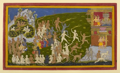 间谍Śuka和Sāraṇa被抓，向Rāvaṇa报告；猴子骚扰Laṅkā 作者 印度学校