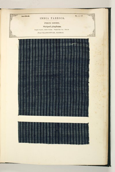 Striped Gingham，Palamcottah，Madras，Piece Goods，来自印度纺织品制造商的收藏，作者：John Forbes Watson，1866年出版 作者 印度学校