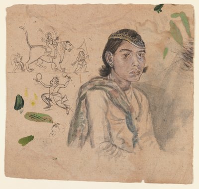 研究青年，c.1800（纸上的墨水和浅色） 作者 印度学校
