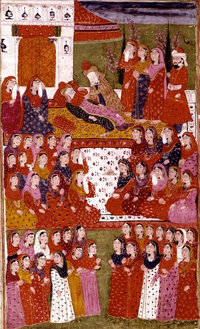 Abu Bakr的死亡，来自Hamla-i-Haydari的插图，作者：Mirza Muhammad Rafi Bazil，1808 作者 印度学校